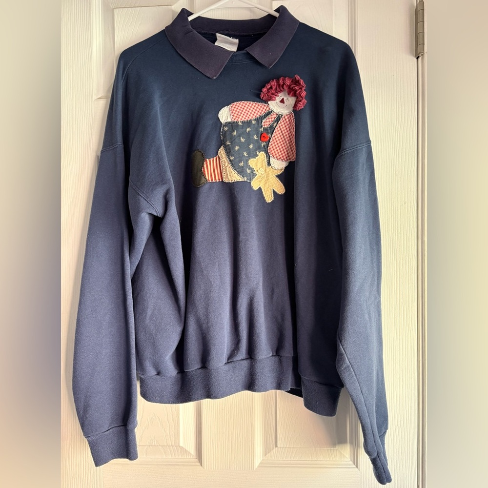 Vintage Hanes raggedy Ann Embroidered  Crewneck Sweatshirt Blue Women’s XL